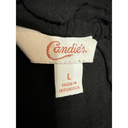 Candie's Women's Black Floral Embroidered Boat Neck 3/4 Sleeve Crop Blouse Top L