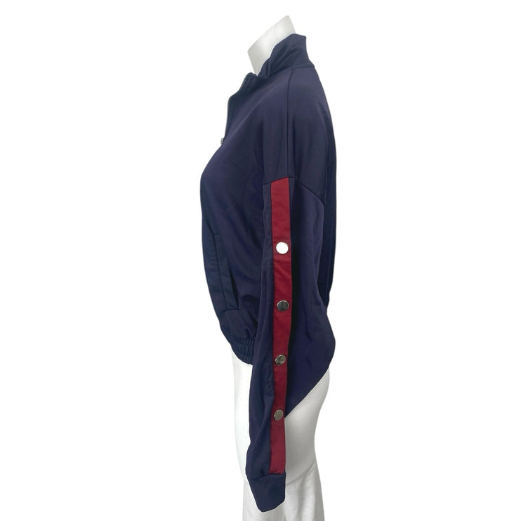 Bershka Women's Blue Button Long Sleeve Zip Up Activewear Bomber Jacket Top M