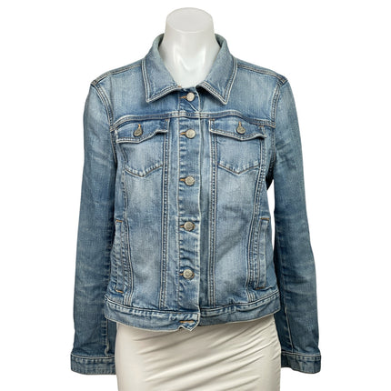 Ann Taylor LOFT Womens Blue Long Sleeve Button Front Trucker Denim Jean Jacket L