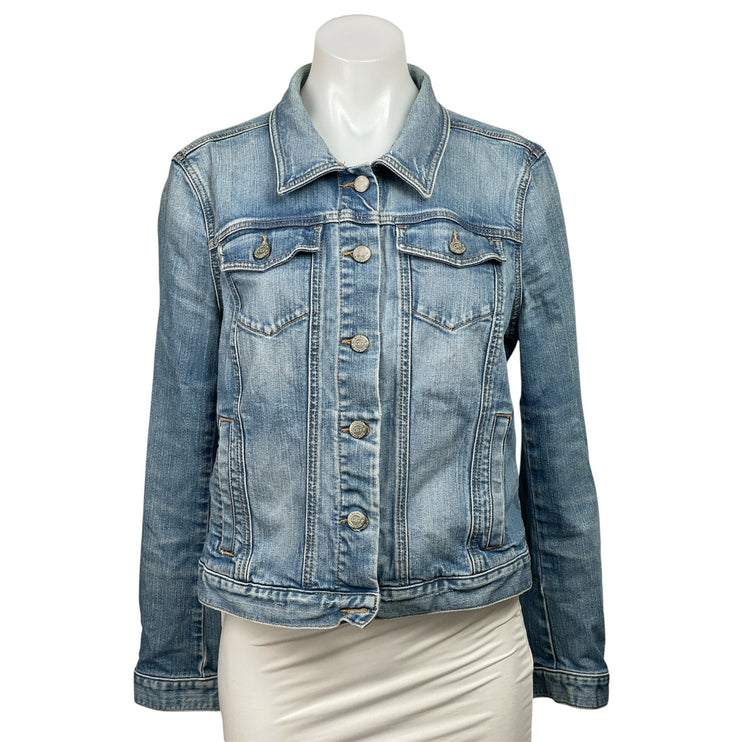 Ann Taylor LOFT Womens Blue Long Sleeve Button Front Trucker Denim Jean Jacket L