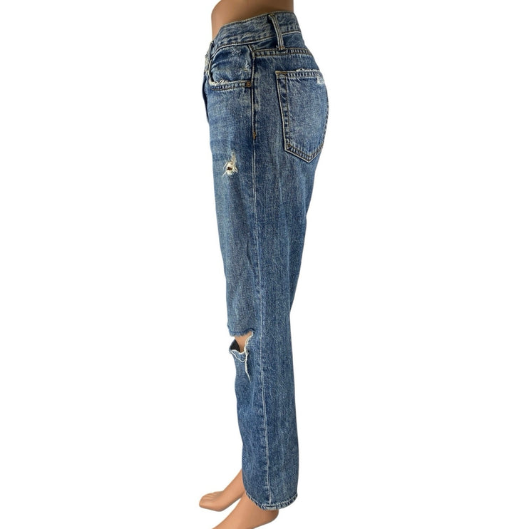 GRLFRND Womens Blue Distressed Medium Wash Mid Rise Straight Denim Jeans Size 25