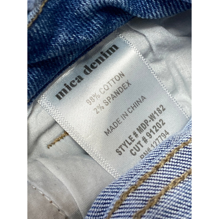 Mica Dehours Stretch Super High Rise Blue Distressed Wide Leg Denim Jeans Sz 24
