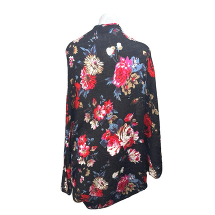 Free People Sammy Black Multicolor Frayed Edge Open Front Kimono Cardigan Top OS