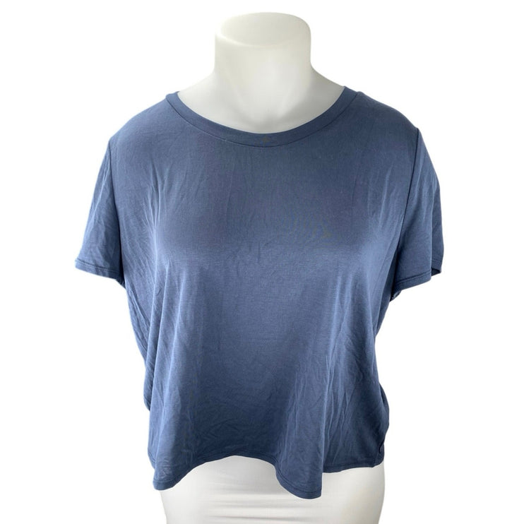 NEW Monki Women's Blue Crewneck Short Sleeve Casual Crop Tee T-shirt Top Sz XXL
