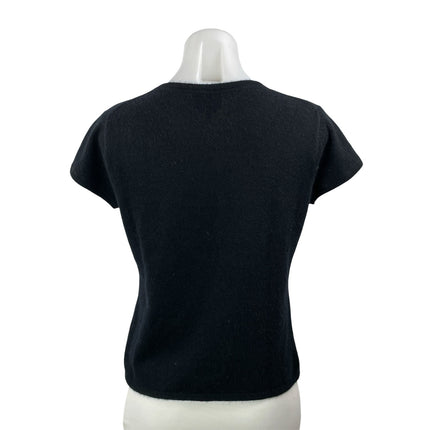 Qi 100% Cashmere Women's Black Short Sleeves Crewneck Basic Tee T-shirt Top Sz M