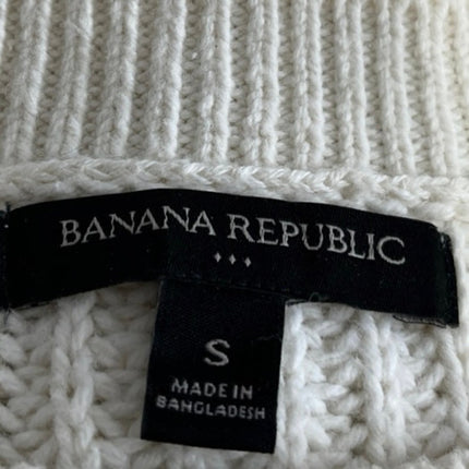 Banana Republic White Wool Chunky Knit Long Sleeve Pullover Sweater Top Size S