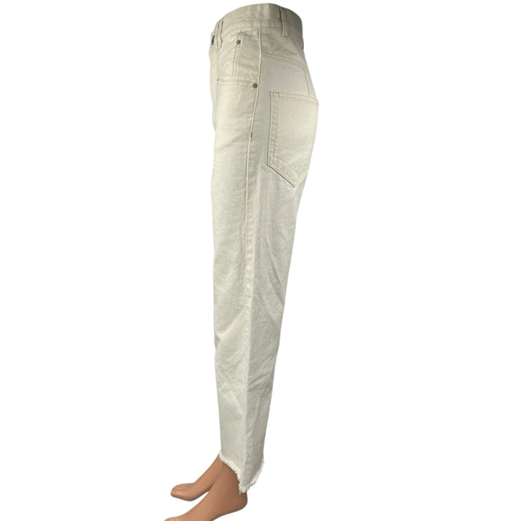 Isabel Marant Women's Cream Raw Hem High Rise Wide Leg Cropped Denim Jeans Sz 34