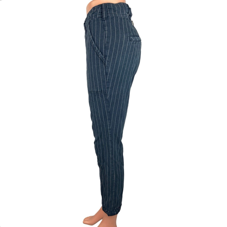 Free People Blue Pinstriped Belted Buckle Mid Rise Ankle Skinny Pants Size 4