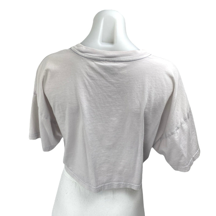 Aritzia TNA Women's Gray Knit Short Sleeve Crew Neck Crop Tee T-Shirt Top Size L