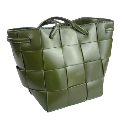 NEW Anthropologie Women's Green Woven Faux Vegan Leather Crossbody Bucket Bag