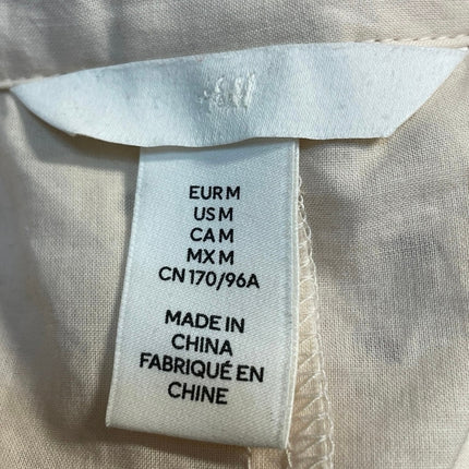 H&M Cream Eyelet Short Puff Sleeve Collared Button Dowm Maxi Shirt Dress Size M