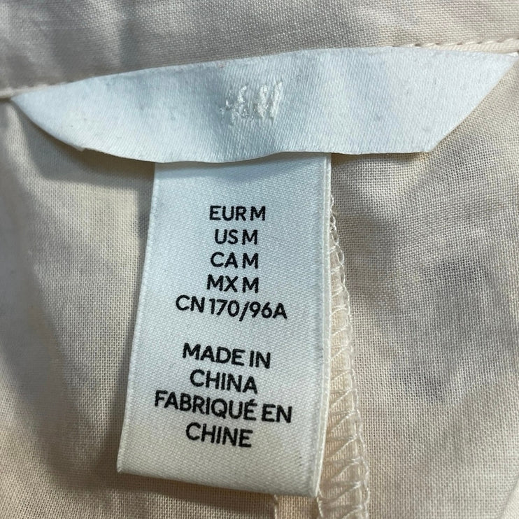 H&M Cream Eyelet Short Puff Sleeve Collared Button Dowm Maxi Shirt Dress Size M
