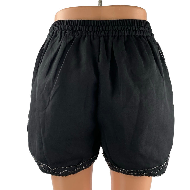 Bon Homie Women's Black Beaded Rhinestone Boho High Rise Mini Shorts Size S