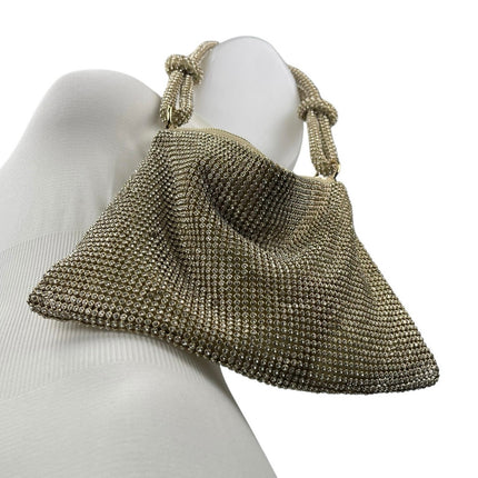 Gold Knotted Strap Rhinestone Beaded Sparkly Chic Evening Shoulder Handbag OS