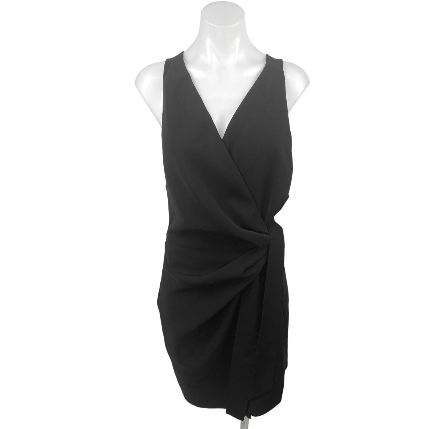 Zara Black Sleeveless Faux Wrap V-neck Ruched Tie Waist Mini Sheath Dr Brie Zara Black Sleeveless Faux Wrap V-neck Ruched Tie Waist Mini Sheath Dr Brie