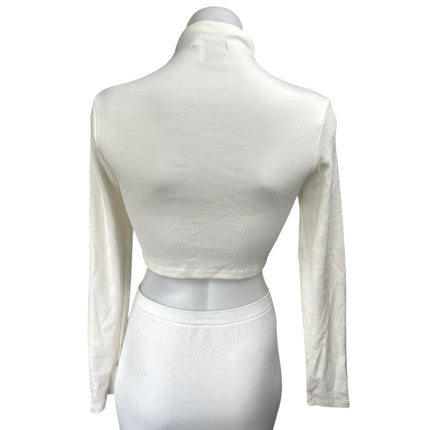 Princess Polly White Rib Knit Long Sleeve Turtleneck Crop Sweater Top Size 6