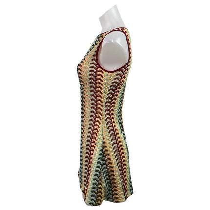 Women's Multicolor Crochet Knit Rainbow Sleeveless A Line Mini Dress Size S