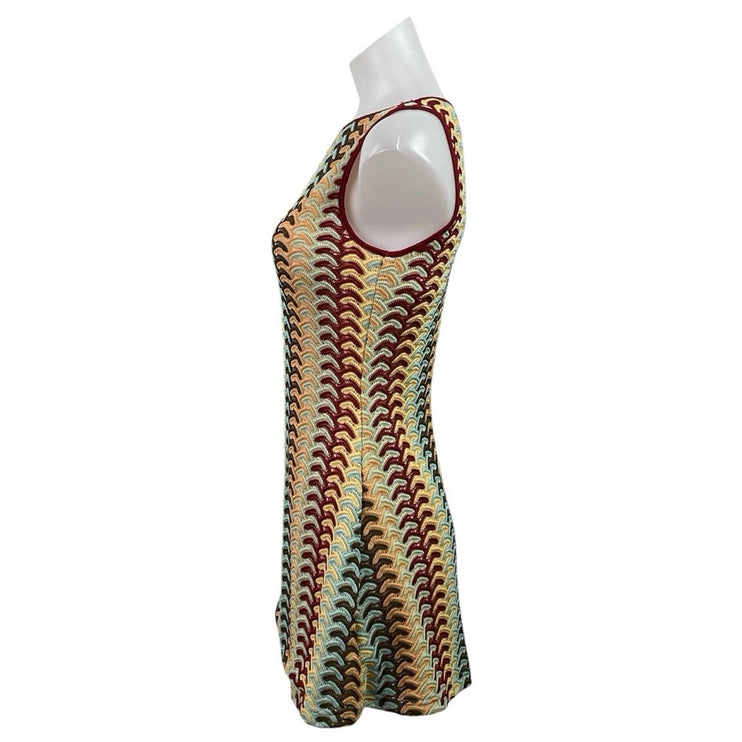 Women's Multicolor Crochet Knit Rainbow Sleeveless A Line Mini Dress Size S