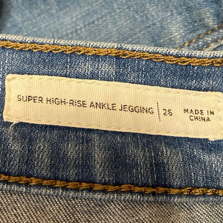 Pacsun Blue Skinny Leg Super High rise Raw Hem Ankle Denim Jeans Pants Size 25