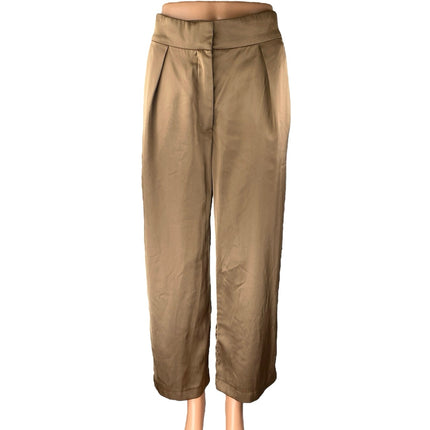 Abercrombie & Fitch Brown Gold Satin Pleated Wide Leg Trousers Dress Pants Sz 28