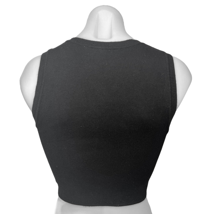 Zara Women's Black Ribbed Knit Sleeveless Crew Neck Pullover Bra Crop Top Size S