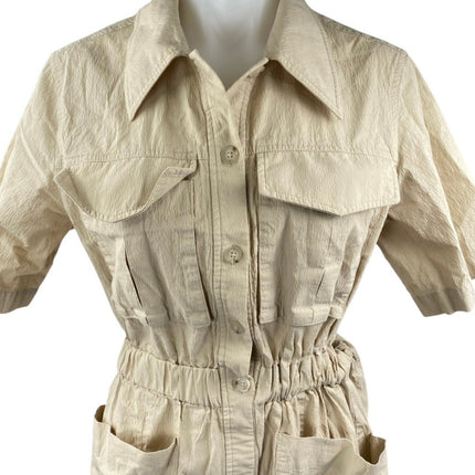 Urban Revivo Beige Short Sleeve Utility Button Up Shirt Romper Shorts Size 6