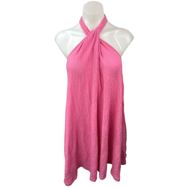 H&M Women's Pink Halter Neck Sleeveless Gauze Party Shift Mini Dress Size XS