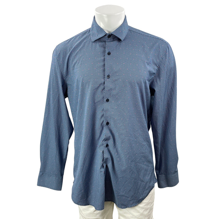 WRK Work Rest Karma Men Blue Argyle Long Sleeve Button Down Dress Shirt Top 16.5