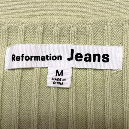 Reformation Green Rib Knit V-Neck Button Long Sleeve Crop Cardigan Sweater Top M