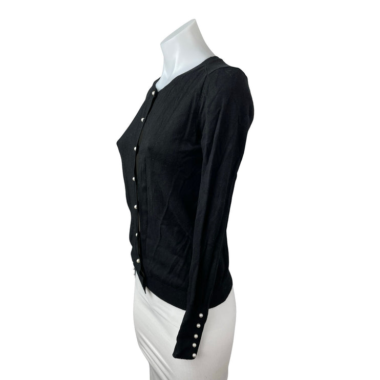 Zara Women's Black Long Sleeve Button Down Crew Neck Cardigan Sweater Top Sz S