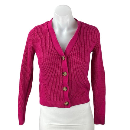 LOFT Women's Pink Chucky Knit Button V-neck Long Sleeve Crop Cardigan Sweater XS