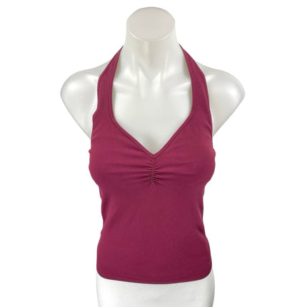 Free People Women's Maroon Ruched V-Neck Halter Cami Camisole Crop Tank Top M/L