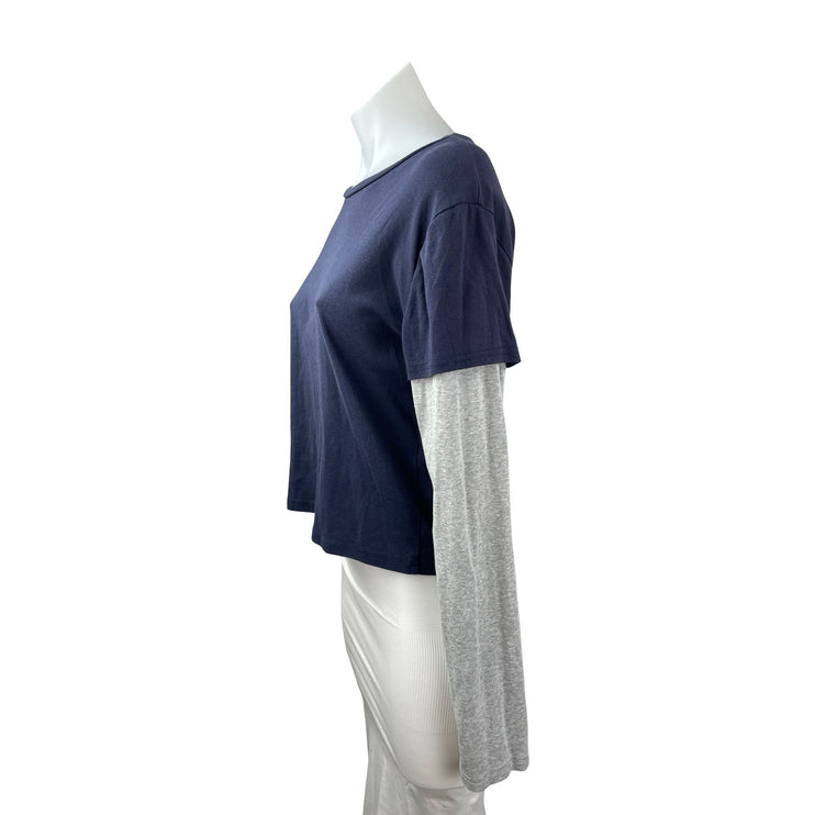 Edikted Women's Navy Blue Long Sleeve Basic Cropped T Shirt Tee Top Size XL