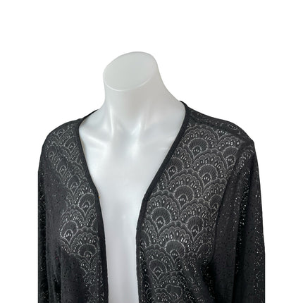 Rain Patterned Black Fringe Tassel Batwing Sleeve Poncho Shawl Cardigan Top Sz M