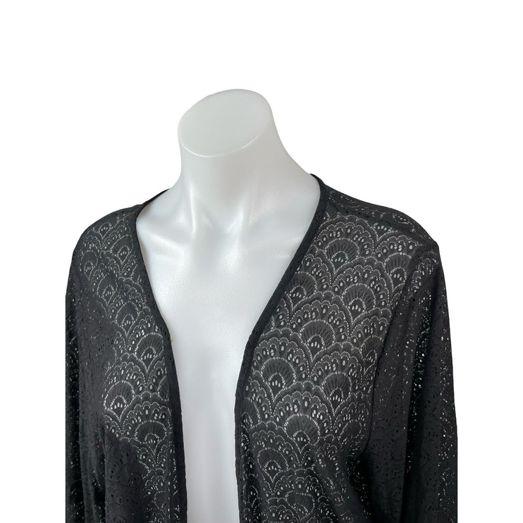 Rain Patterned Black Fringe Tassel Batwing Sleeve Poncho Shawl Cardigan Top Sz M