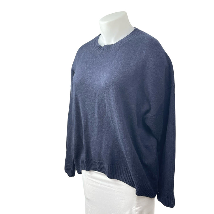 Parke Womens Navy Blue Wool Cashmere Long Sleeve Crew Neck Sweater Top Size L/XL