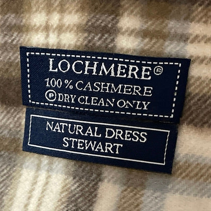 Lochmere Women's Beige 100% Cashmere Plaid Fringe Shawl Neck Scarf Size OS