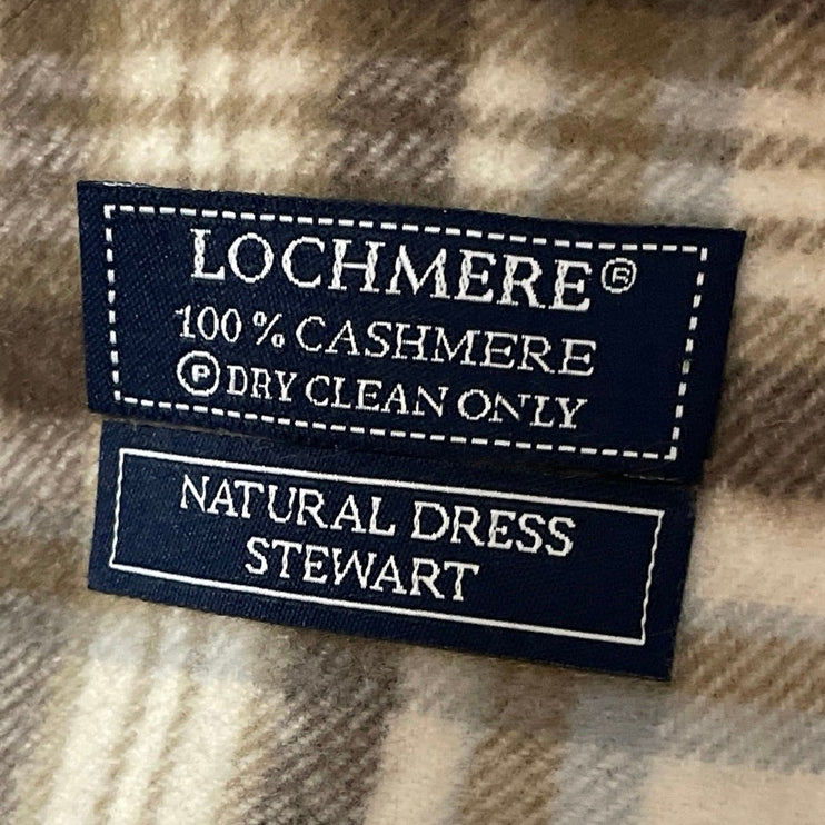 Lochmere Women's Beige 100% Cashmere Plaid Fringe Shawl Neck Scarf Size OS
