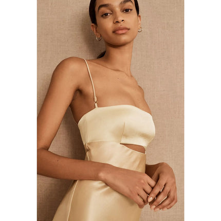 BEC & Bridge Carrie Yellow Satin Silk Sleeveless Cutout Cami Slip Midi Dress 4