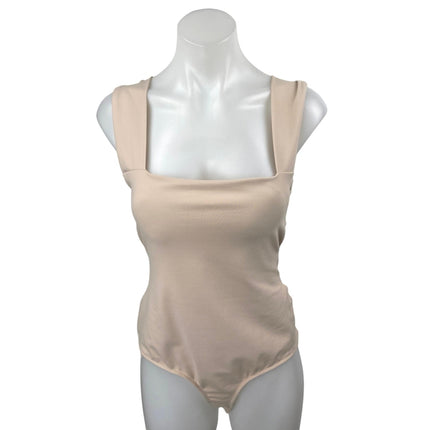 Free People Intimately Beige Nude Sleeveless Cutout Back Tank Bodysuit Top Sz M