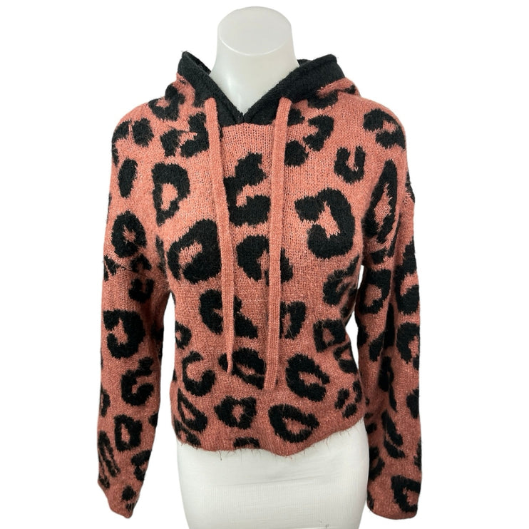 Pink Victoria's Secret Brown Black Leopard Hooded Hoodie Sweater Top Size XS