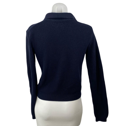 Brandy Melville Women's Black Ribbed Knit Long Sleeve Polo Sweater Top Size S