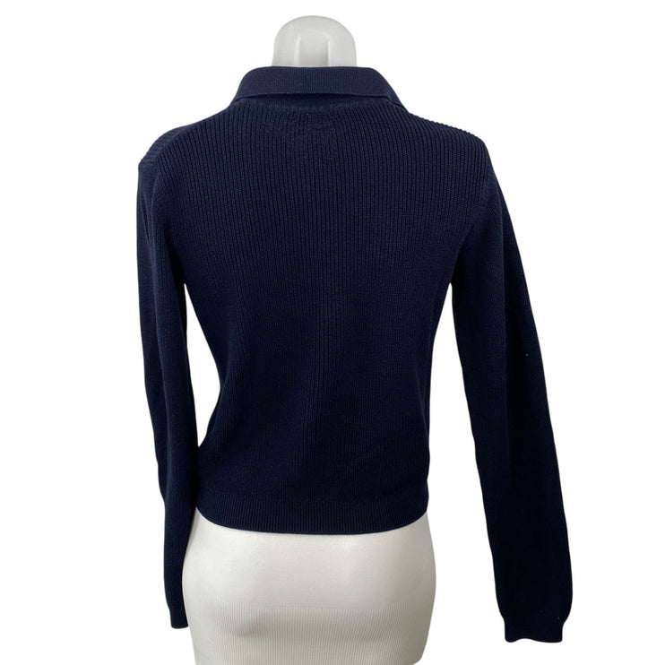 Brandy Melville Women's Black Ribbed Knit Long Sleeve Polo Sweater Top Size S