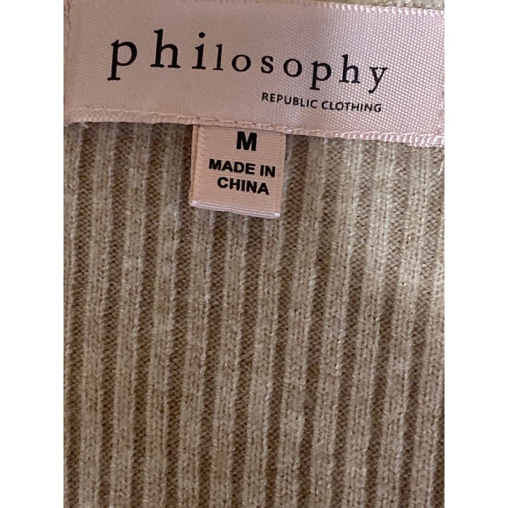 Philosophy Women's Beige Ribbed V Neck Balloon Sleeve Sweatshirt Sweater Top M