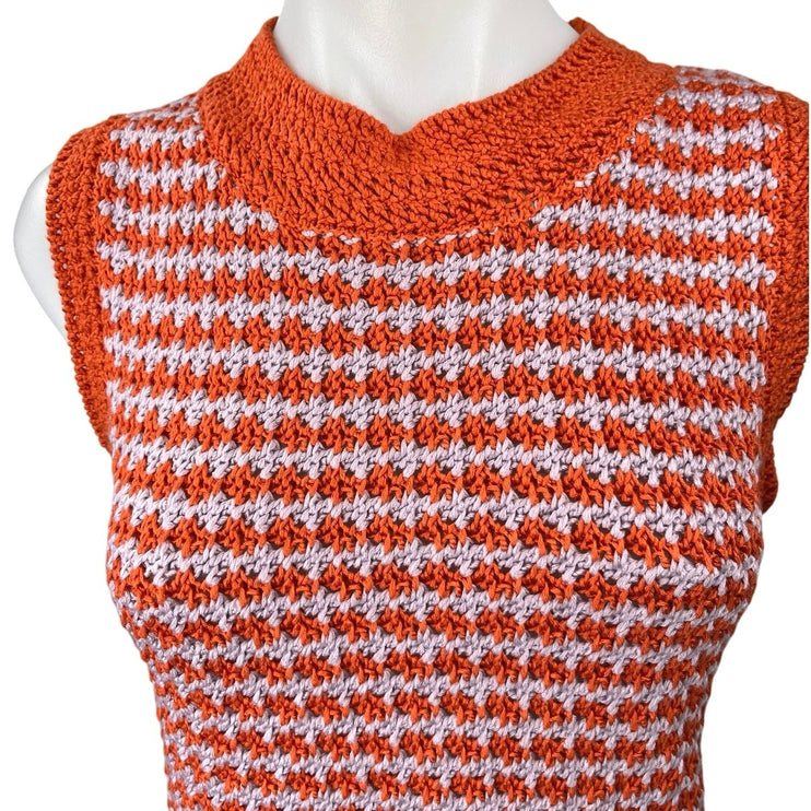 Zara Orange Multicolor Checkered Crochet Knit Sleeveless Sweater Vest Tank Top M