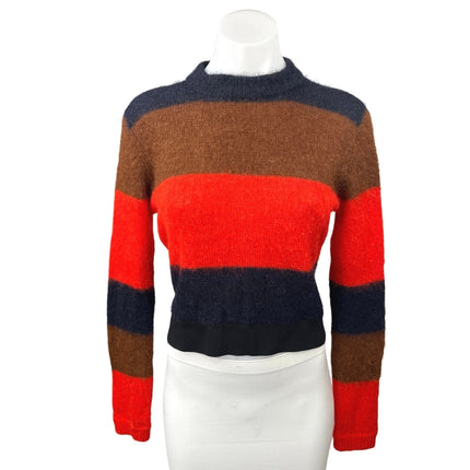 Rag & Bone Womens Red Brown Black Britton Colorblock Cropped Sweater Top Size XS