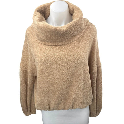 Lumiere Women's Brown Tan Fleece Cowl Neck Long Sleeve Oversized Sweater Top M