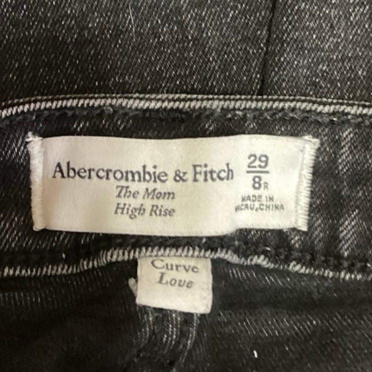 Abercrombie & Fitch Black High Rise Distressed Cropped The Mom Jeans Size 8