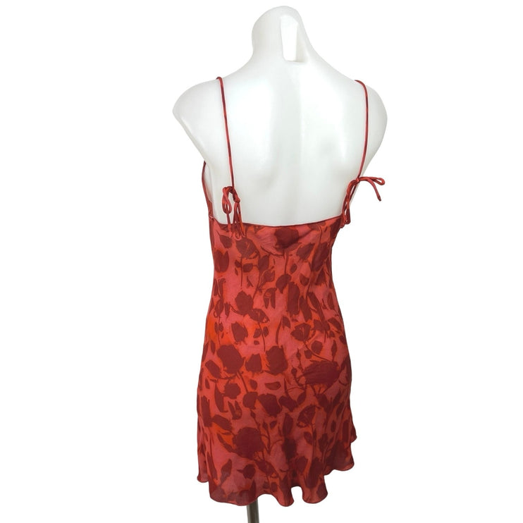 Realisation Par The Luz Red 100% Silk Floral Spaghetti Strap Mini Party Dress S