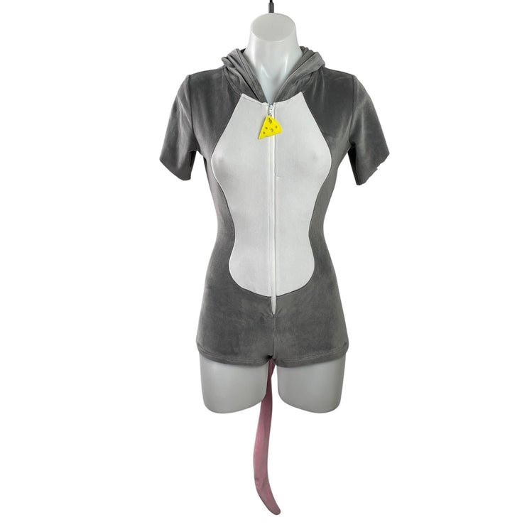 Leg Avenue Comfy Mouse Women's Gray Short Sleeves Zip Front Jumpsuit Romper XS